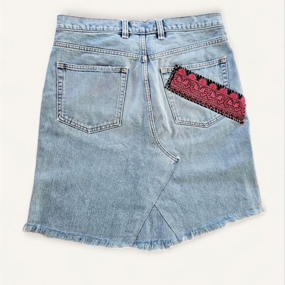 Vintage Reworked Timberland Upcycled Y2K Denim Embroidered Patchwork Skirt 12 - Picture 2 of 15
